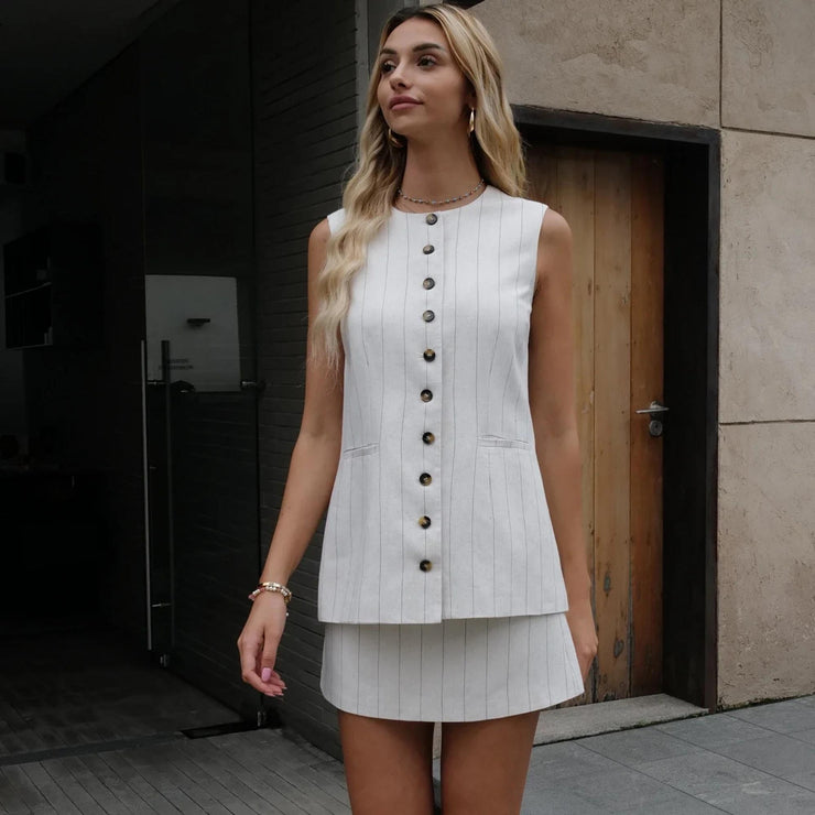 Linen Line Pinstripe Vest & Skirt Set