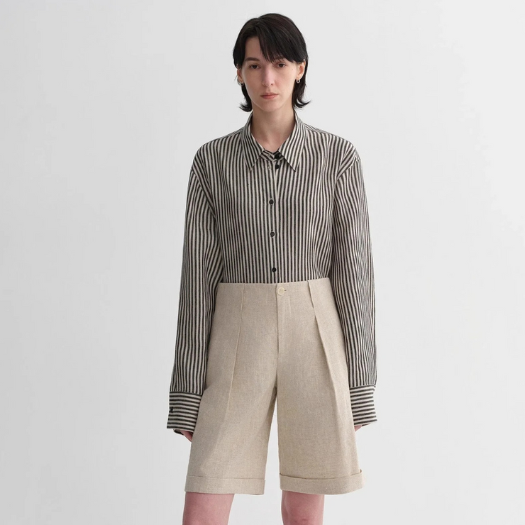 Tailored Pleated Linen Bermuda Shorts