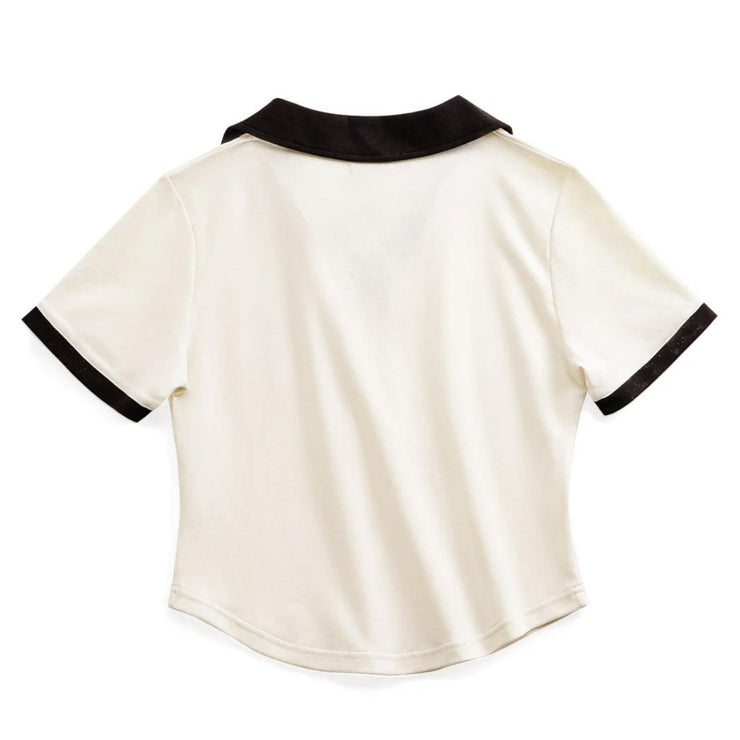 Marden Retro V-Neck Polo Shirt for Women