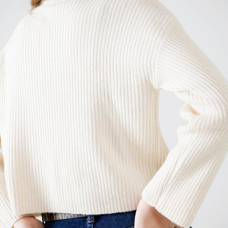 Alpine Milk Ribbed Mock-Neck Sweater