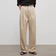 Spliced Double-Pleat Wide-Leg Trousers Straight-Leg Trousers for Women