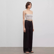 Spliced Double-Pleat Wide-Leg Trousers Straight-Leg Trousers for Women
