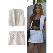 Radiant Sequin-Embroidered Vest & Skirt Set