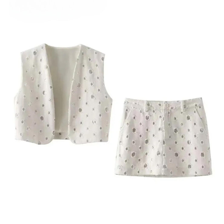 Radiant Sequin-Embroidered Vest & Skirt Set