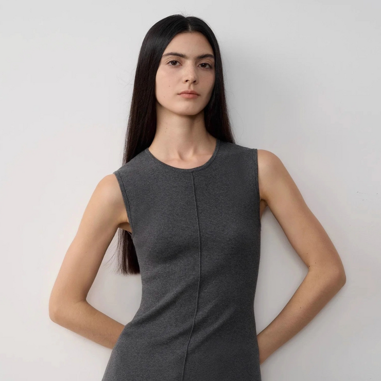 "Island Letters" Baslan Merino Wool Extra Long Sleeveless Knit Dress