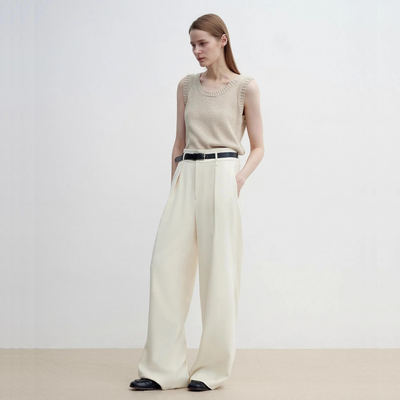 Pleated High Waist Wide Leg Pants – Sculpted Drape Trousers