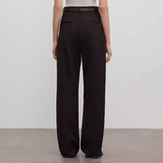 Spliced Double-Pleat Wide-Leg Trousers Straight-Leg Trousers for Women