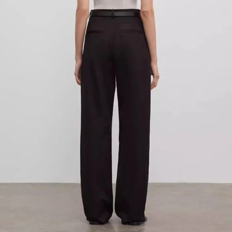 Spliced Double-Pleat Wide-Leg Trousers Straight-Leg Trousers for Women