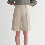 Tailored Pleated Linen Bermuda Shorts