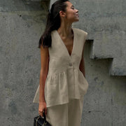 Sorella Linen Set – Tailored Vest & Flowing Wide-Leg Trousers