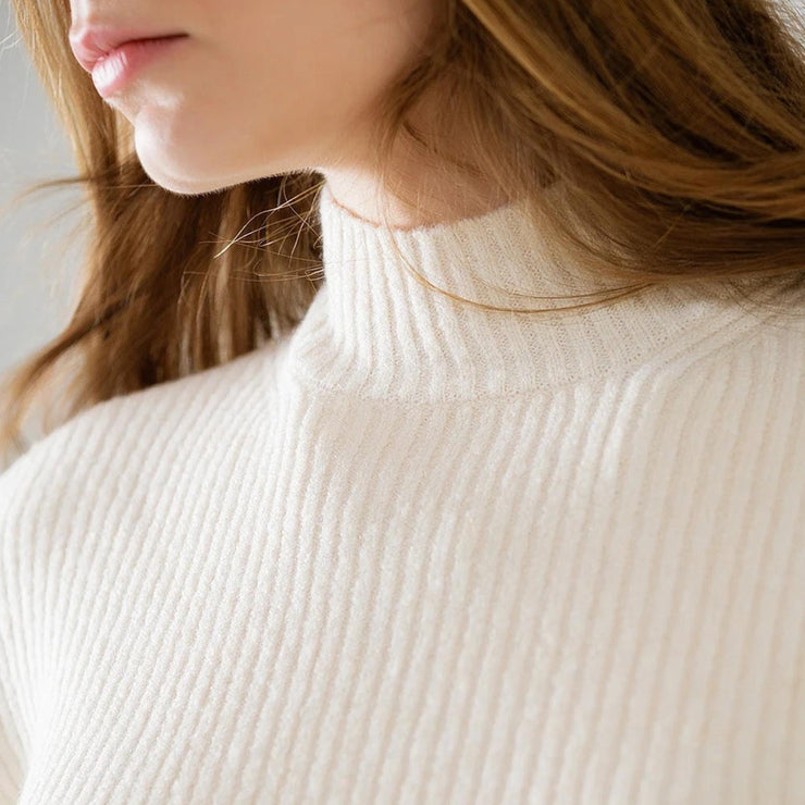 Alpine Milk Ribbed Mock-Neck Sweater