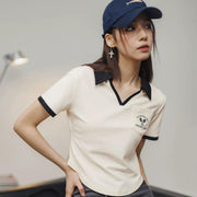 Marden Retro V-Neck Polo Shirt for Women