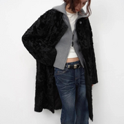 "Roman Theater" Sheepskin Fur One-Piece Long Straight Fur Coat