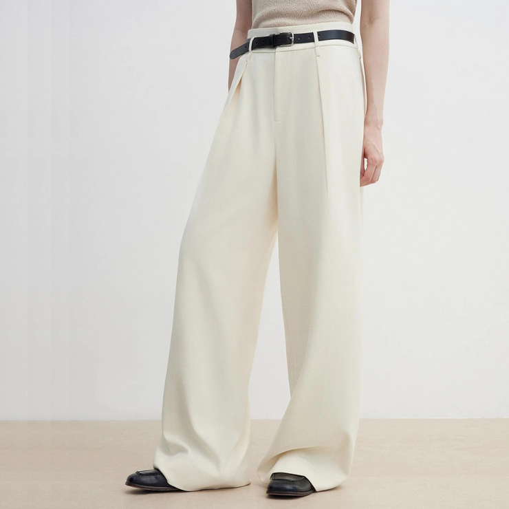 Pleated High Waist Wide Leg Pants – Sculpted Drape Trousers