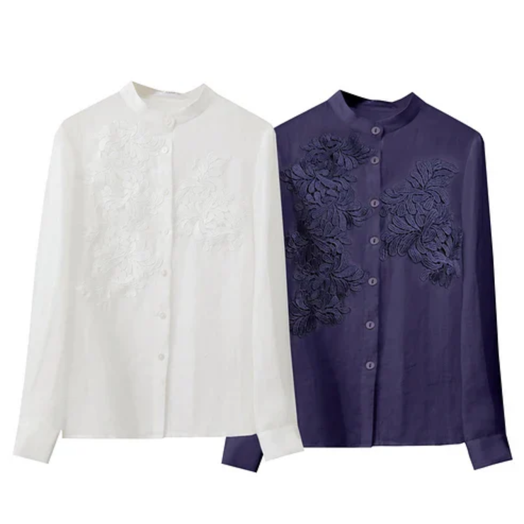 Magnolia Crest Embroidered Ramie Blouse
