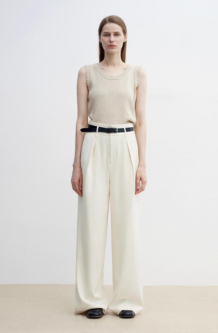 Pleated High Waist Wide Leg Pants – Sculpted Drape Trousers