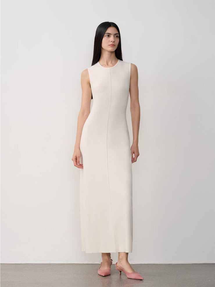 "Island Letters" Baslan Merino Wool Extra Long Sleeveless Knit Dress