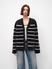 Classic Simple Versatile Striped V-Neck Drop Shoulder Merino Sheepskin Coat