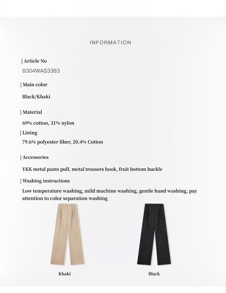 Spliced Double-Pleat Wide-Leg Trousers Straight-Leg Trousers for Women