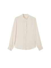 Pearl Button Pleated Ruffle Blouse