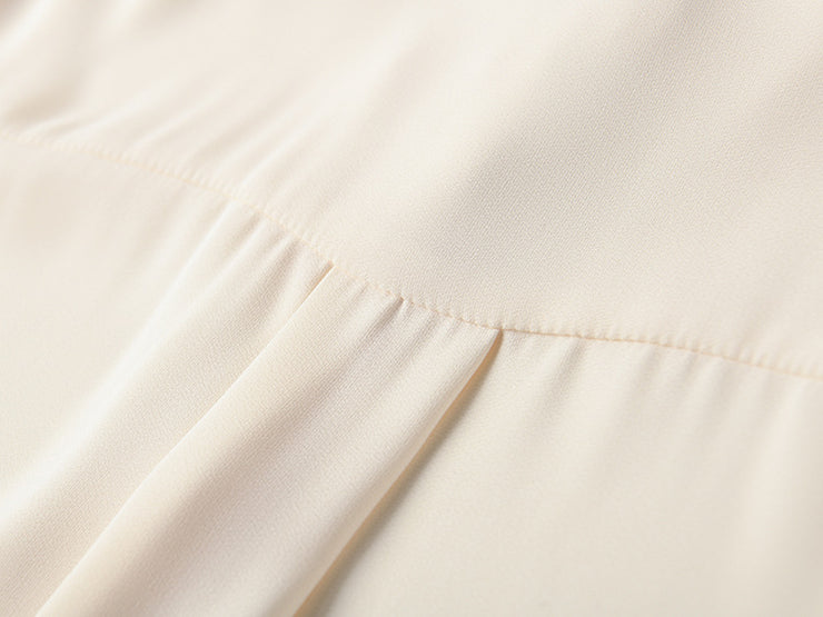 Pearl Button Pleated Ruffle Blouse