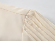 Pearl Button Pleated Ruffle Blouse