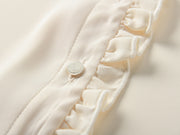 Pearl Button Pleated Ruffle Blouse