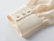 Pearl Button Pleated Ruffle Blouse