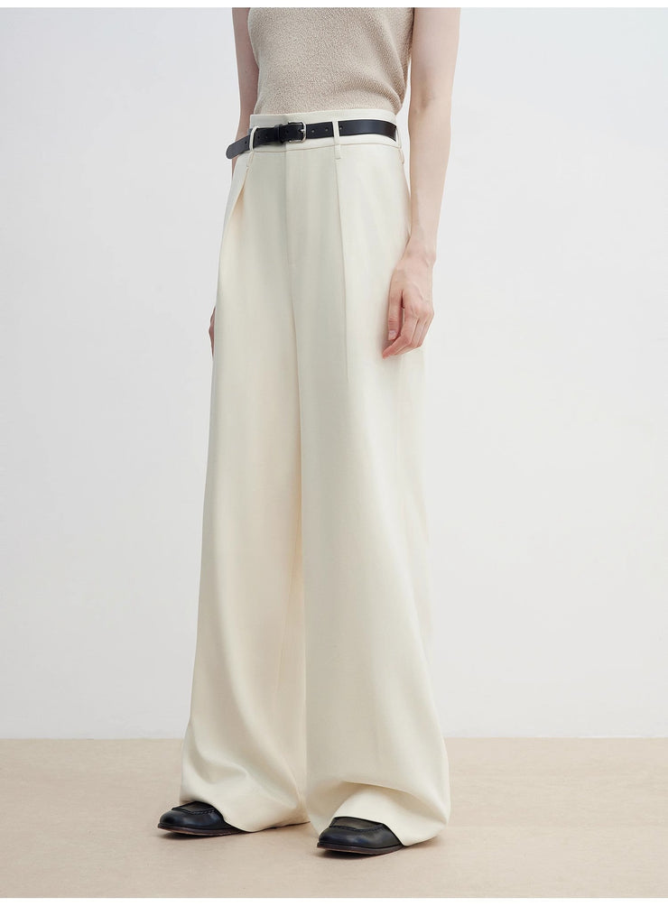 Pleated High Waist Wide Leg Pants – Sculpted Drape Trousers