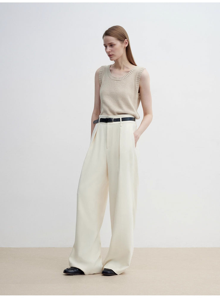 Pleated High Waist Wide Leg Pants – Sculpted Drape Trousers