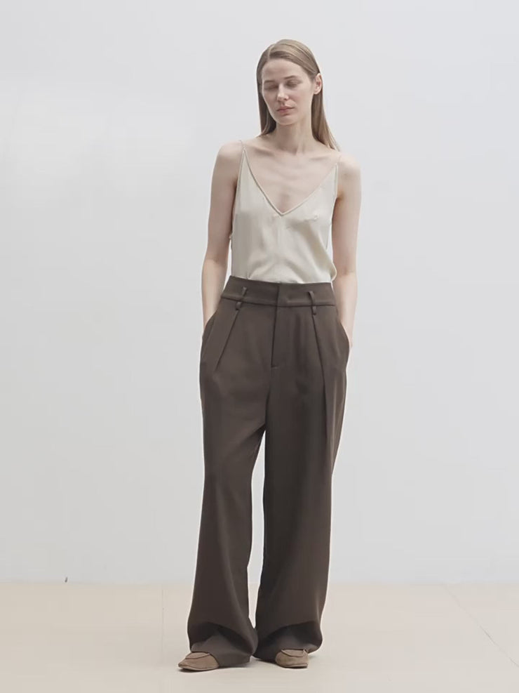 Pleated High Waist Wide Leg Pants – Sculpted Drape Trousers