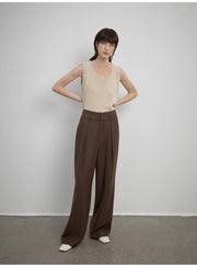 Pleated High Waist Wide Leg Pants – Sculpted Drape Trousers
