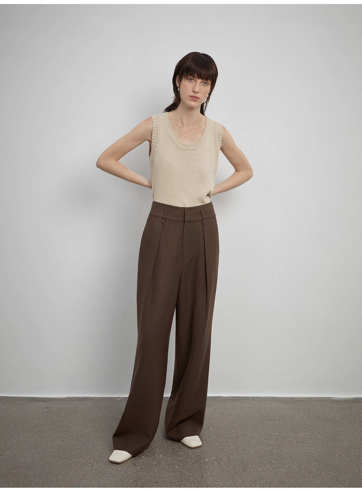 Pleated High Waist Wide Leg Pants – Sculpted Drape Trousers