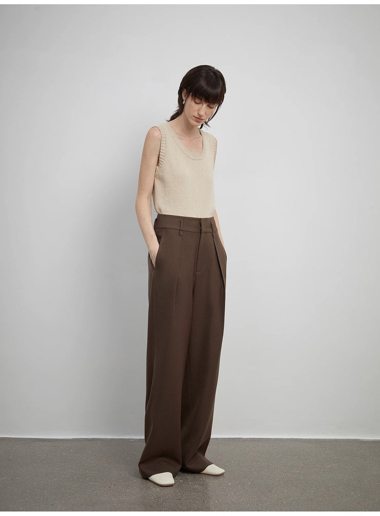 Pleated High Waist Wide Leg Pants – Sculpted Drape Trousers