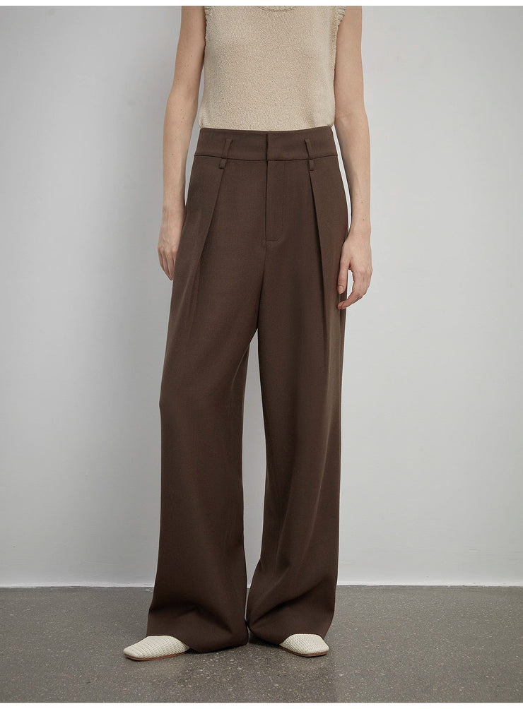 Pleated High Waist Wide Leg Pants – Sculpted Drape Trousers