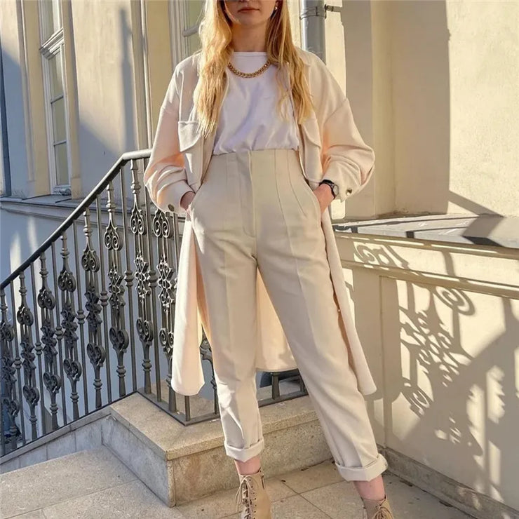 Autumn Trouser Suits High Waisted Office Casual Woman Pants