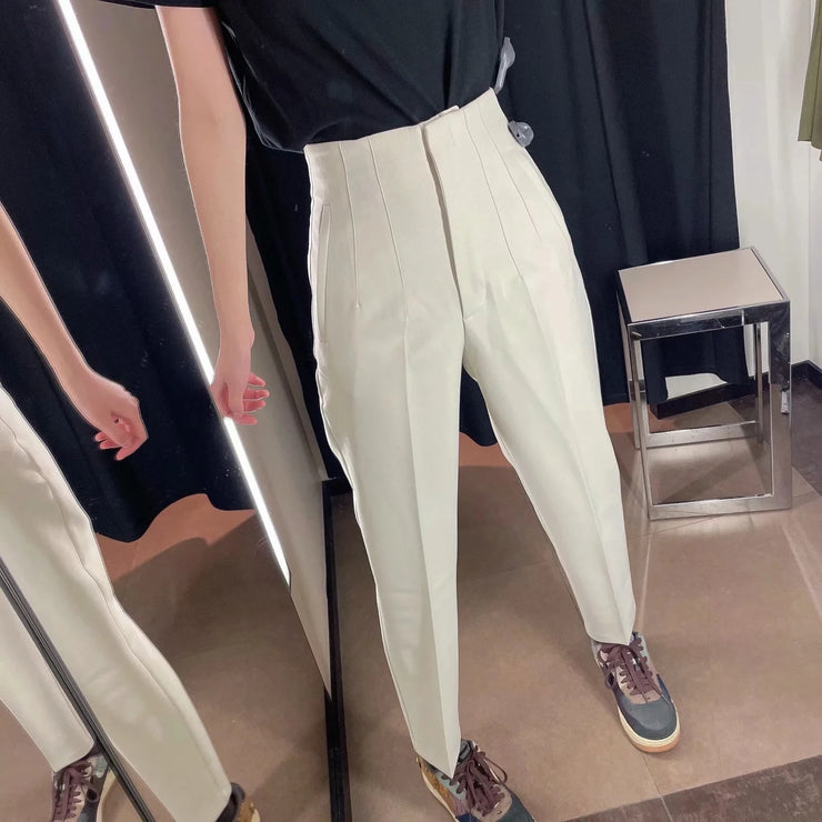 Autumn Trouser Suits High Waisted Office Casual Woman Pants