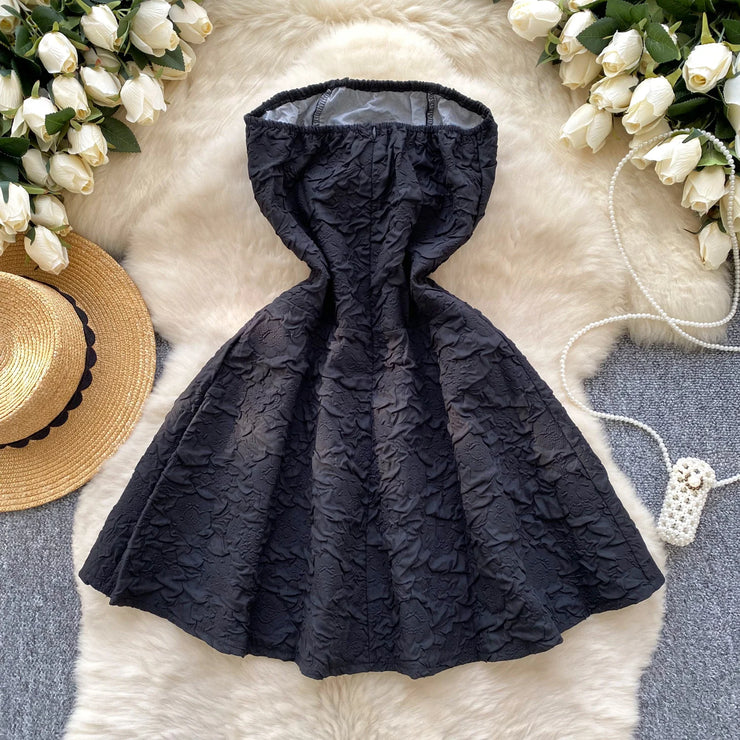 Textured Noir Strapless Midi Dress
