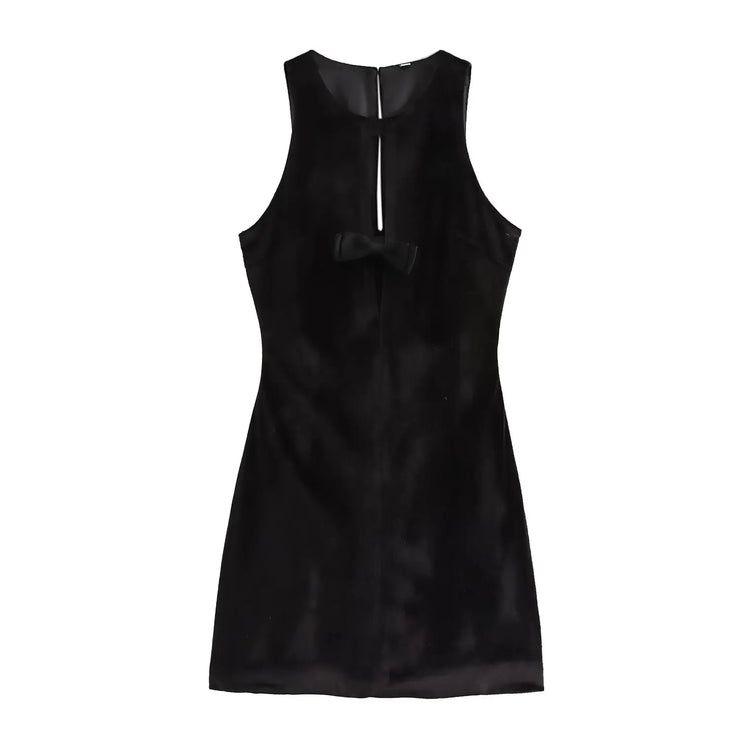 Velvet Noir Bow-Back Mini Dress