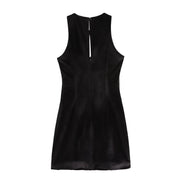 Velvet Noir Bow-Back Mini Dress