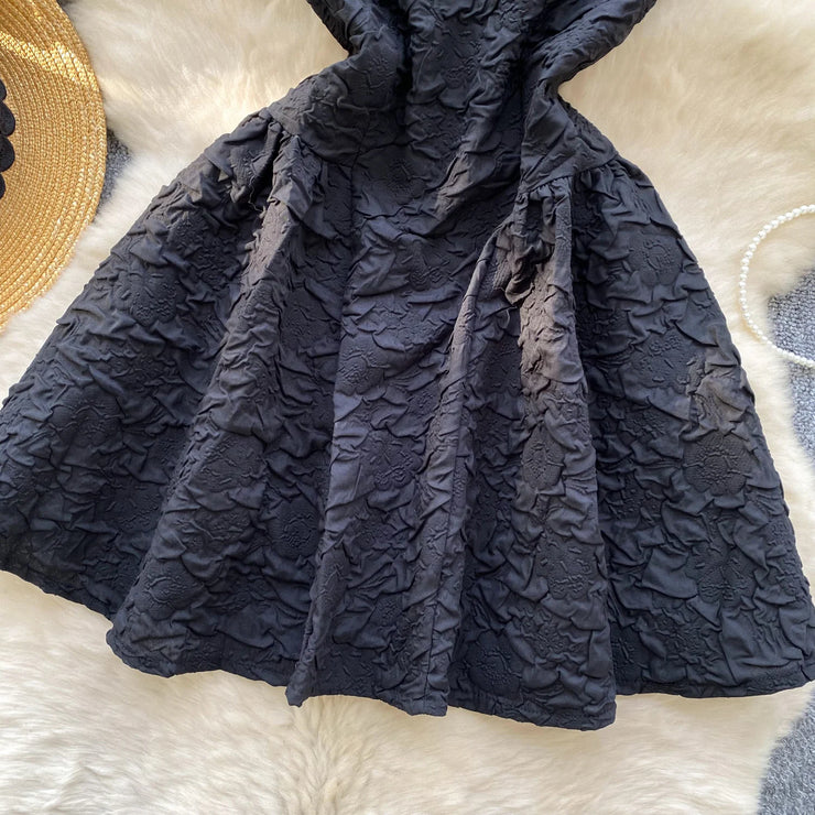 Textured Noir Strapless Midi Dress
