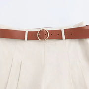 High-Waisted Cream Culottes with Belt Detail