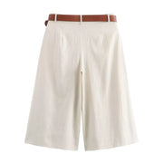 High-Waisted Cream Culottes with Belt Detail