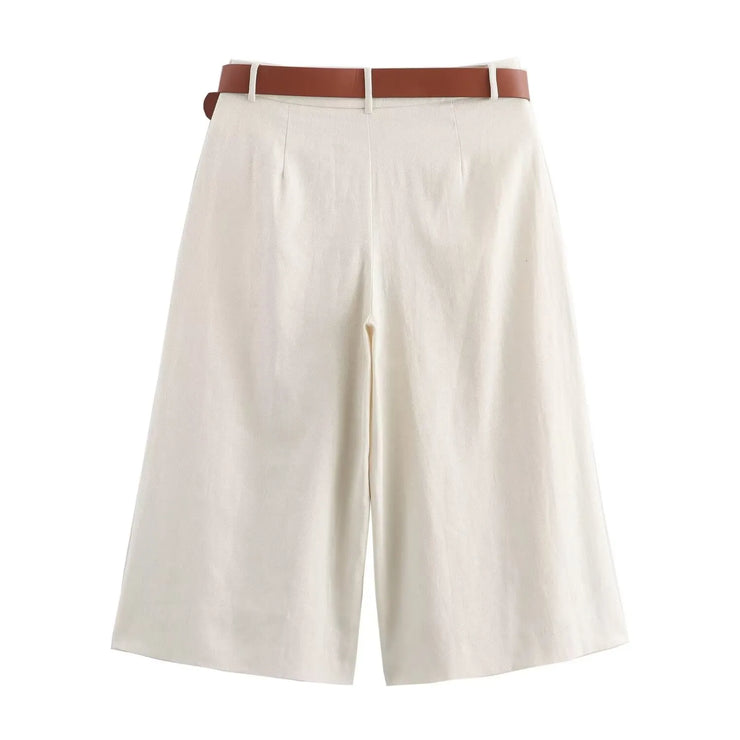 High-Waisted Cream Culottes with Belt Detail