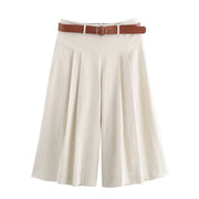 High-Waisted Cream Culottes with Belt Detail