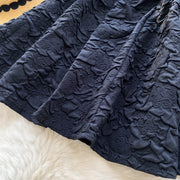 Textured Noir Strapless Midi Dress
