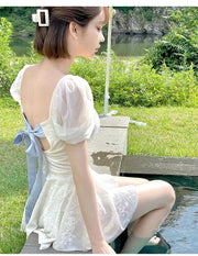 White One-Piece Velvet Backless Swimwear for Women