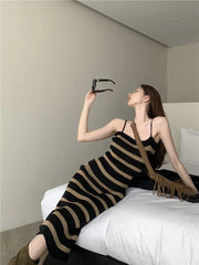 Chic Slim Fit Striped Wrap Dress