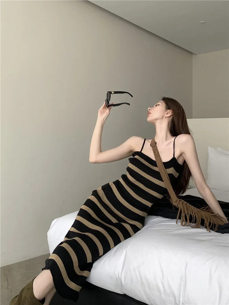 Chic Slim Fit Striped Wrap Dress