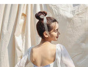 White One-Piece Velvet Backless Swimwear for Women